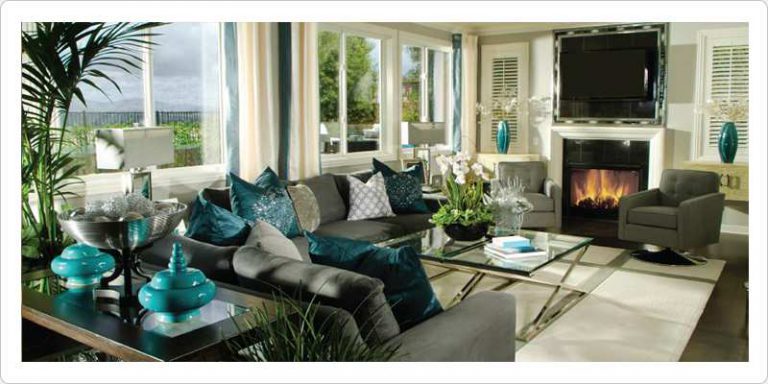 Beachfront living room with fireplace